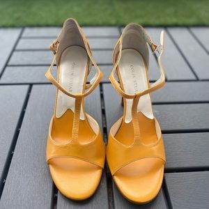 Colin Stuart Women’s Yellow Patent Ankle Strap Open Toe Heels